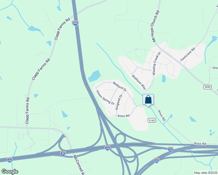 map of restaurants, bars, coffee shops, grocery stores, and more near 7 Red Brush Court in McLeansville