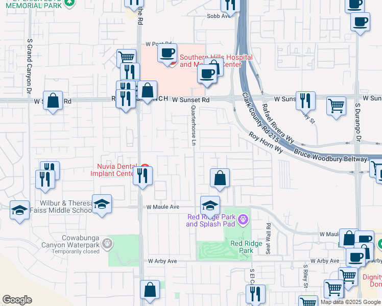 map of restaurants, bars, coffee shops, grocery stores, and more near 6711 Quarterhorse Lane in Las Vegas