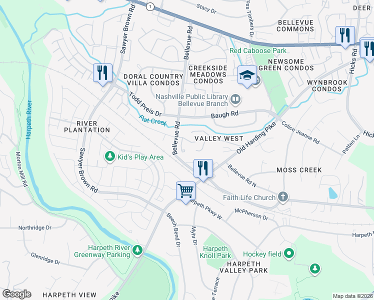 map of restaurants, bars, coffee shops, grocery stores, and more near in Nashville