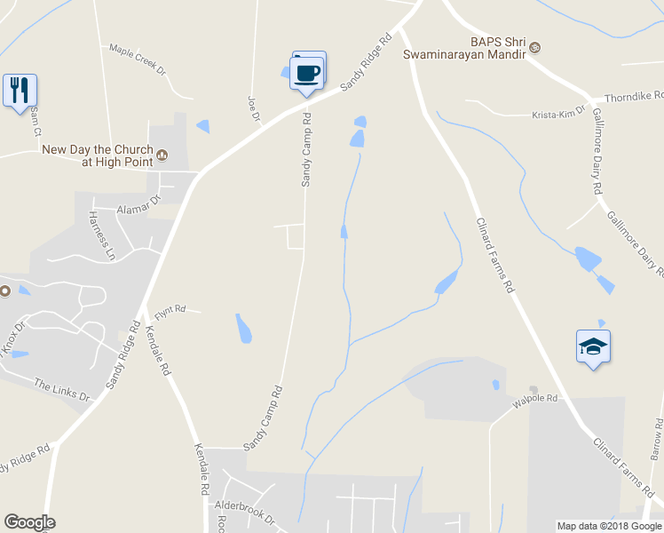 map of restaurants, bars, coffee shops, grocery stores, and more near 4708 Sandy Camp Road in High Point
