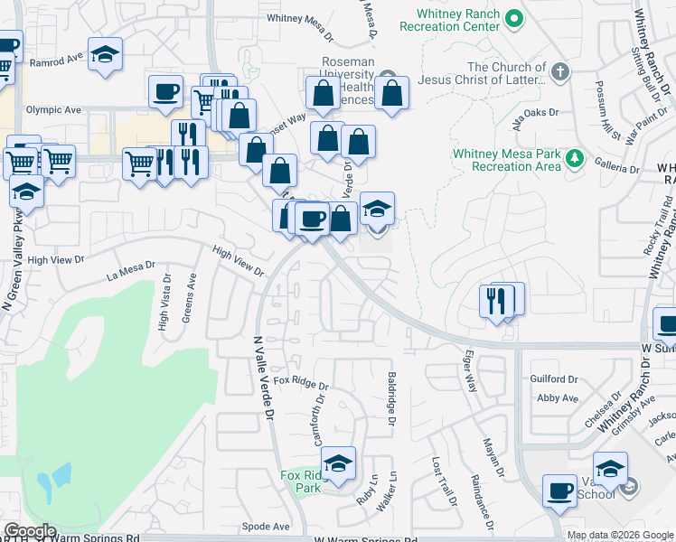 map of restaurants, bars, coffee shops, grocery stores, and more near 1824 Avacado Court in Henderson