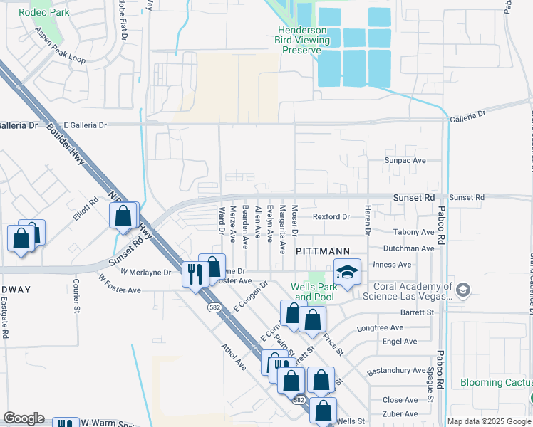 map of restaurants, bars, coffee shops, grocery stores, and more near 1929 Evelyn Avenue in Henderson