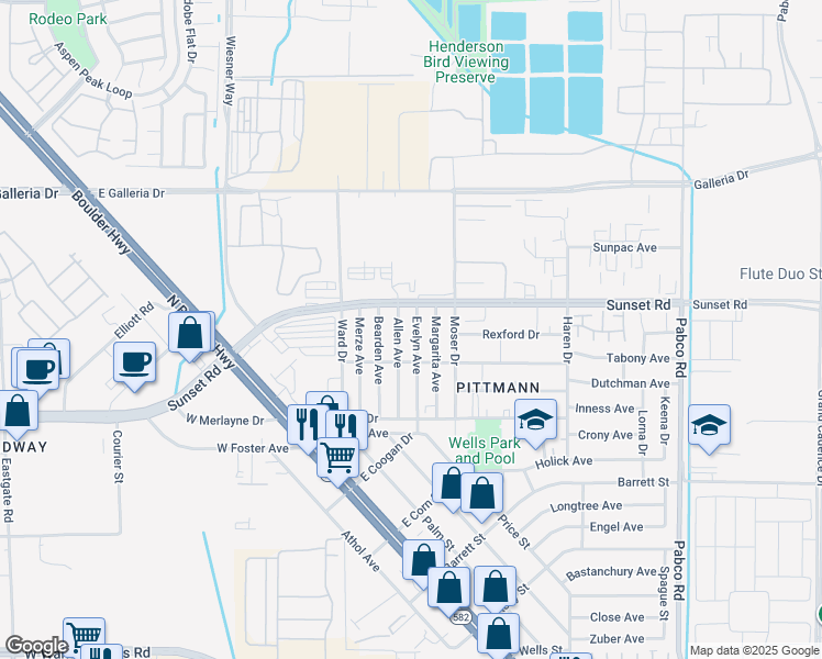 map of restaurants, bars, coffee shops, grocery stores, and more near 1929 Evelyn Avenue in Henderson