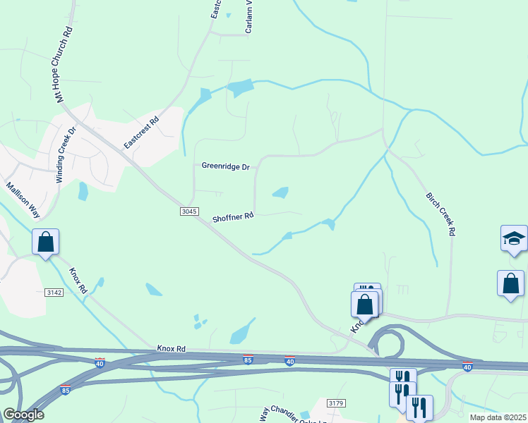 map of restaurants, bars, coffee shops, grocery stores, and more near 5310 Land Castle Lane in McLeansville