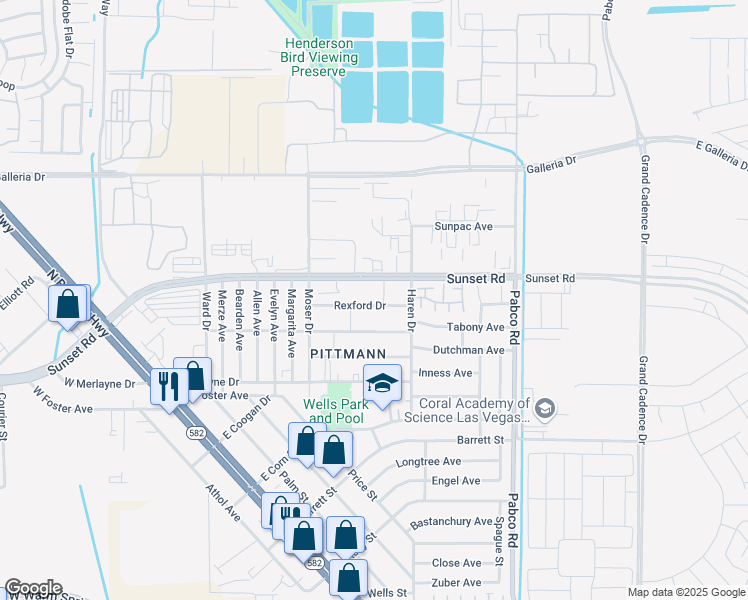 map of restaurants, bars, coffee shops, grocery stores, and more near 460 Rexford Drive in Henderson
