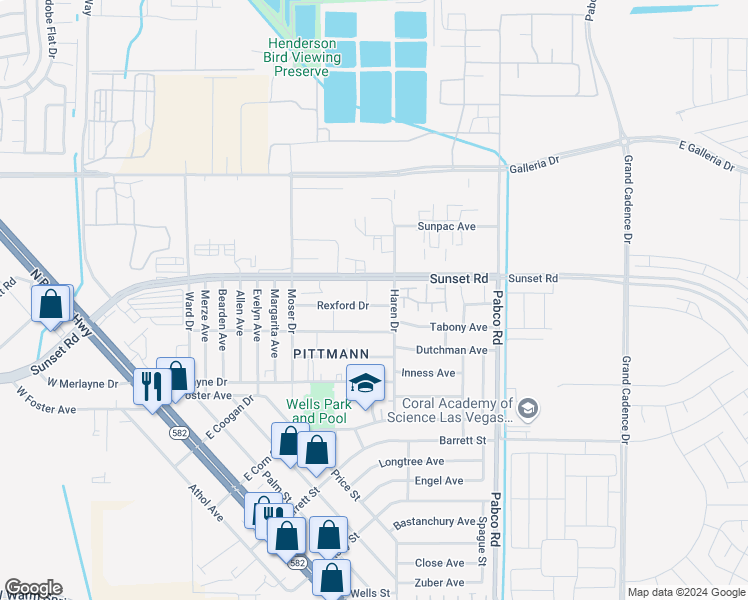 map of restaurants, bars, coffee shops, grocery stores, and more near 480 Rexford Drive in Henderson