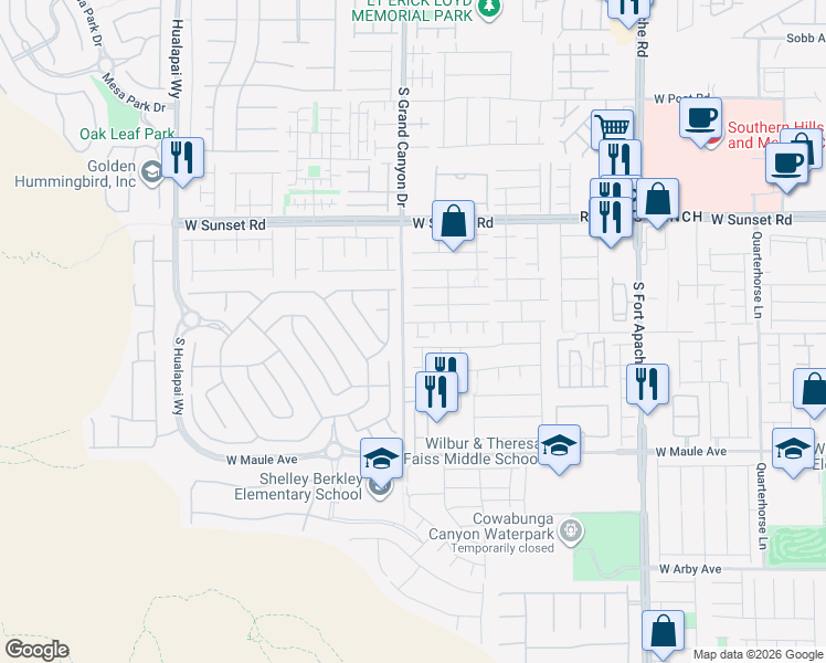 map of restaurants, bars, coffee shops, grocery stores, and more near 6689 Roanoke Court in Las Vegas