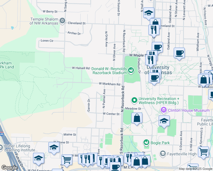 map of restaurants, bars, coffee shops, grocery stores, and more near 221 Thomas Avenue in Fayetteville