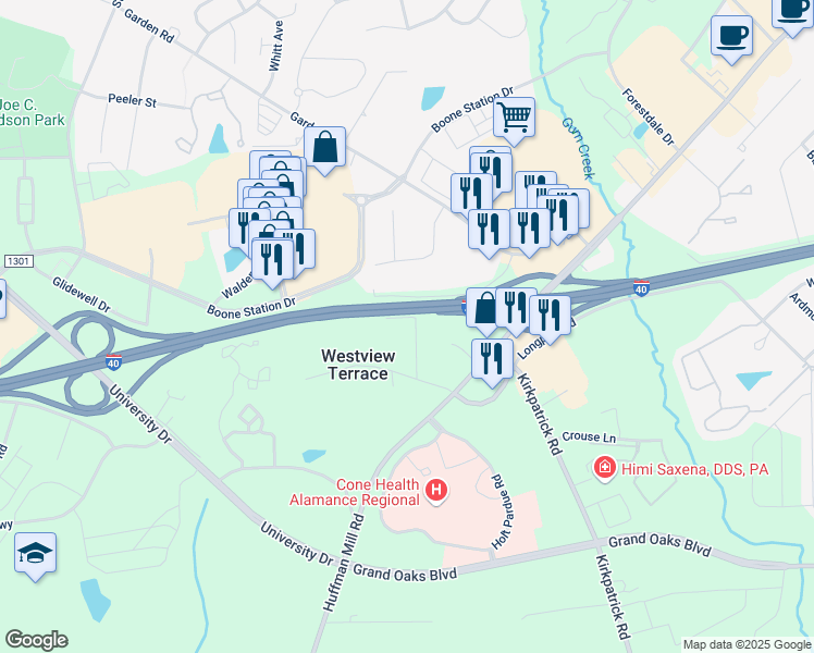 map of restaurants, bars, coffee shops, grocery stores, and more near 3178 Inge Road in Burlington