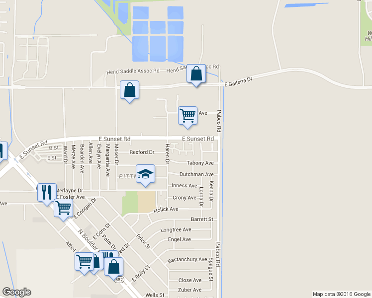map of restaurants, bars, coffee shops, grocery stores, and more near 535 Tabony Avenue in Henderson