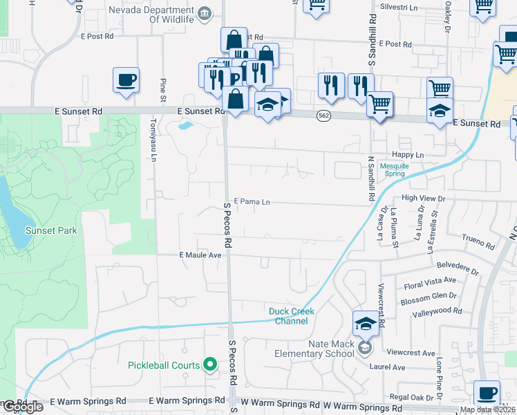 map of restaurants, bars, coffee shops, grocery stores, and more near 3524 Tobias Lane in Las Vegas