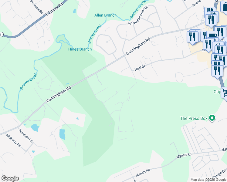 map of restaurants, bars, coffee shops, grocery stores, and more near 3116 Tee Lane in Knoxville