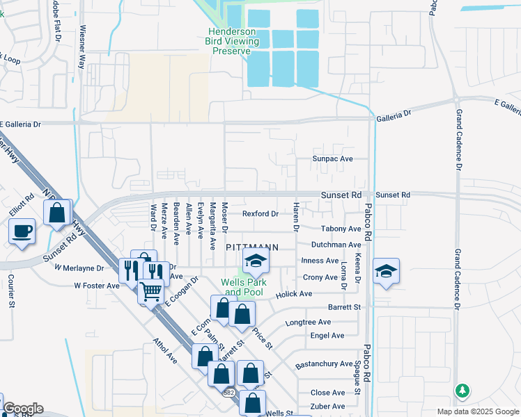 map of restaurants, bars, coffee shops, grocery stores, and more near 442 Rexford Drive in Henderson
