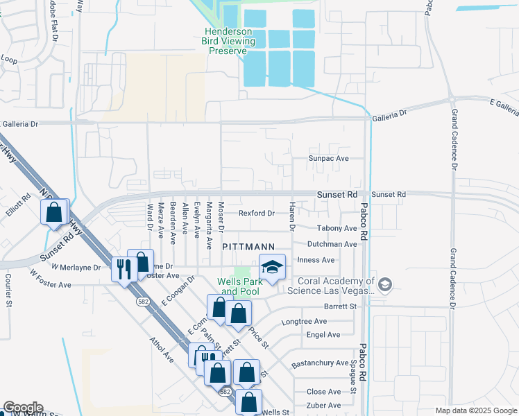 map of restaurants, bars, coffee shops, grocery stores, and more near 446 Rexford Drive in Henderson