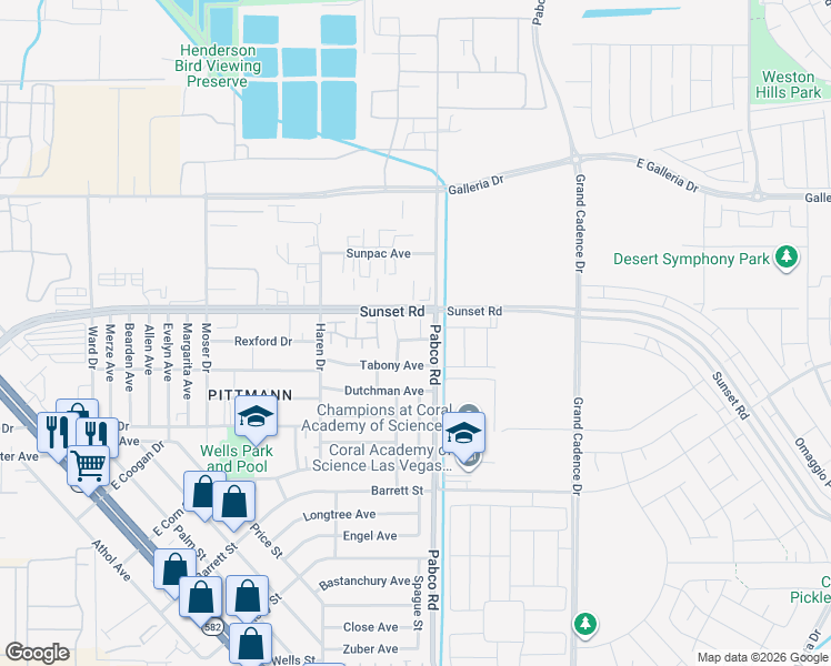 map of restaurants, bars, coffee shops, grocery stores, and more near 557 Liverpool Avenue in Henderson