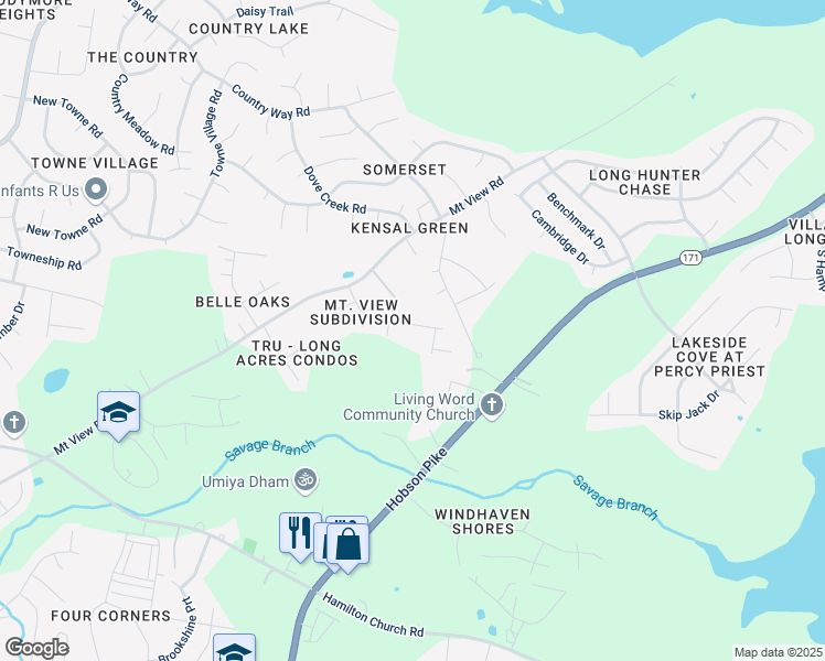 map of restaurants, bars, coffee shops, grocery stores, and more near 3561 Mount View Ridge Drive in Nashville