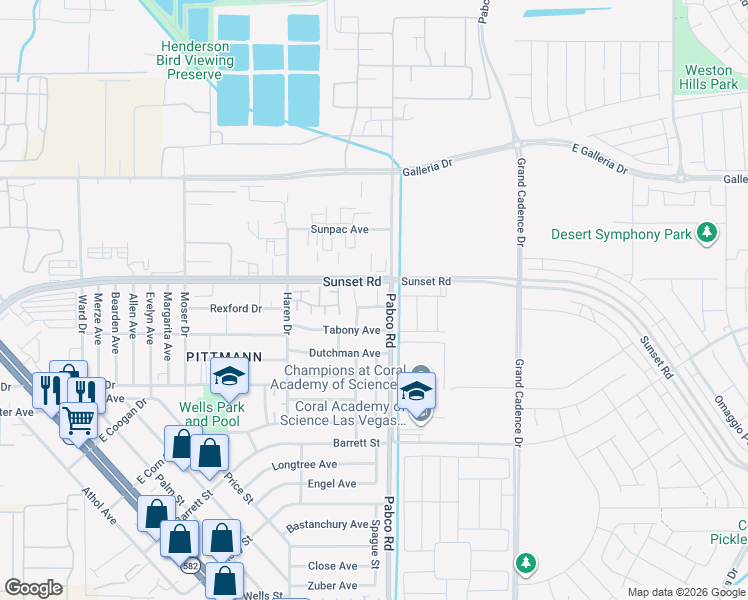map of restaurants, bars, coffee shops, grocery stores, and more near 557 Liverpool Avenue in Henderson