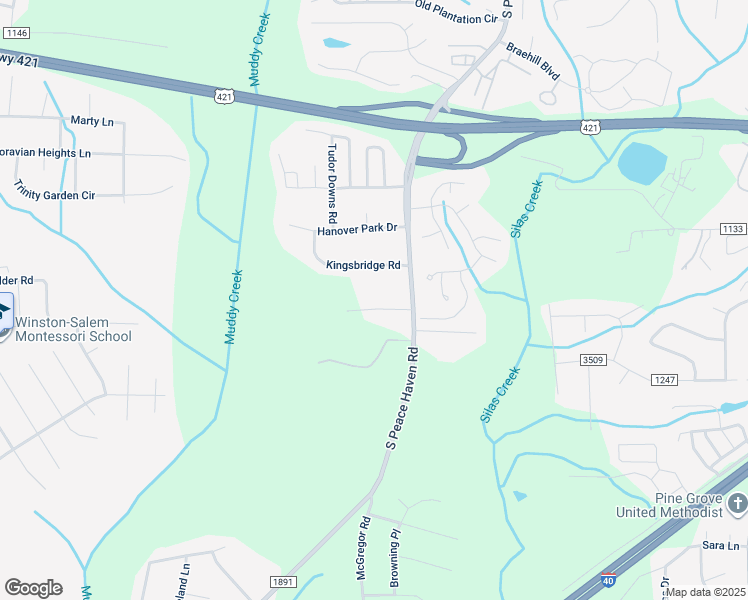 map of restaurants, bars, coffee shops, grocery stores, and more near 5421 Foxdale Drive in Winston-Salem