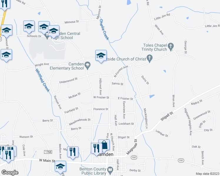 map of restaurants, bars, coffee shops, grocery stores, and more near 204 North Forrest Avenue in Camden