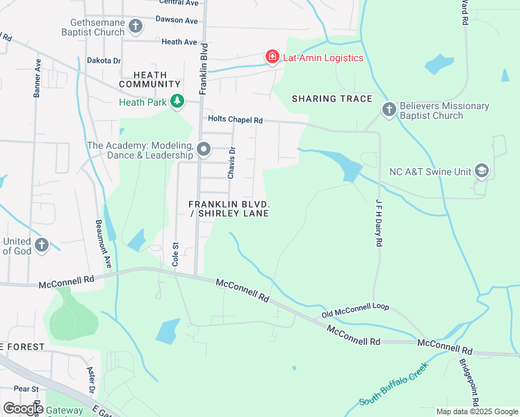 map of restaurants, bars, coffee shops, grocery stores, and more near 729 Shirley Lane in Greensboro