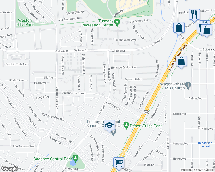 map of restaurants, bars, coffee shops, grocery stores, and more near Torrelli Falls Avenue in Henderson