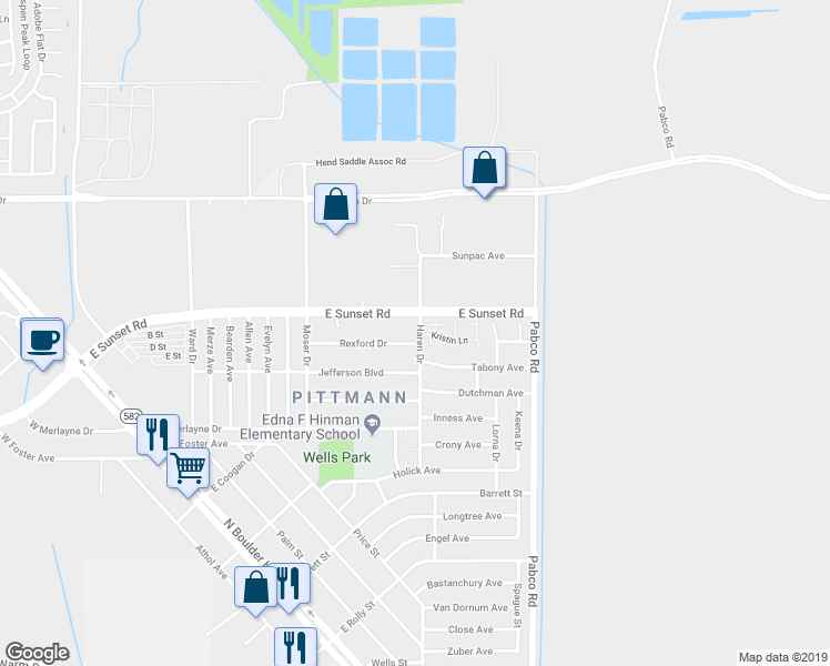 map of restaurants, bars, coffee shops, grocery stores, and more near 480 East Sunset Road in Henderson