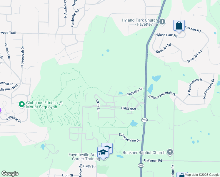 map of restaurants, bars, coffee shops, grocery stores, and more near 367 North Amethyst Court in Fayetteville