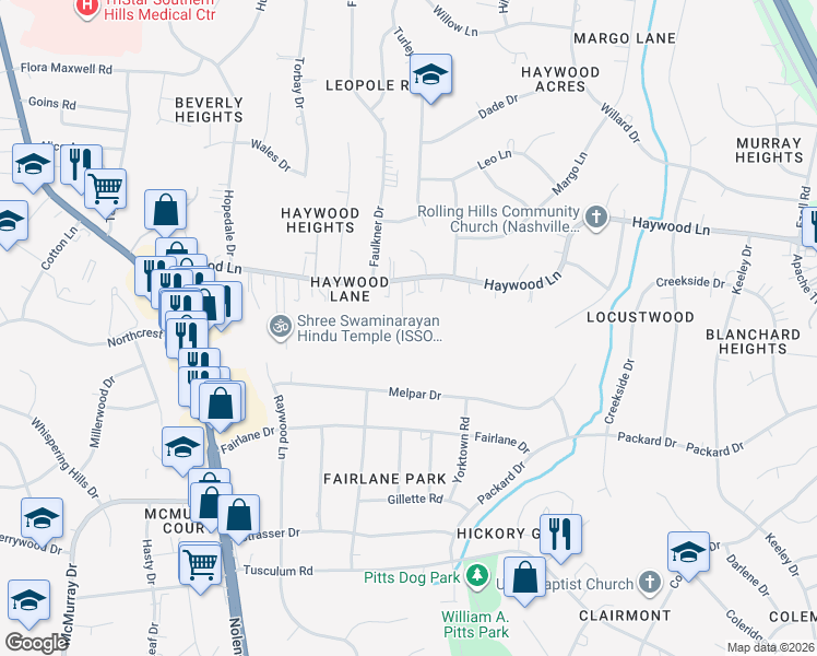 map of restaurants, bars, coffee shops, grocery stores, and more near 313 Haywood Lane in Nashville