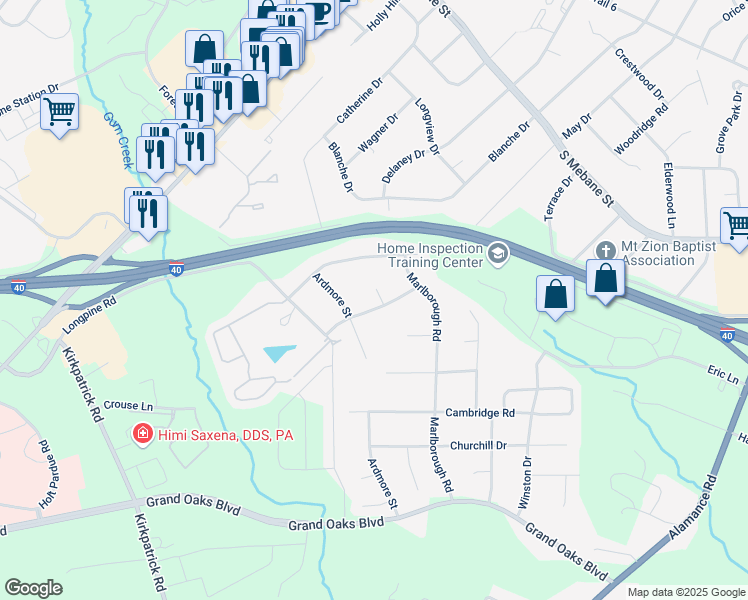 map of restaurants, bars, coffee shops, grocery stores, and more near 2911 Anita Court in Burlington