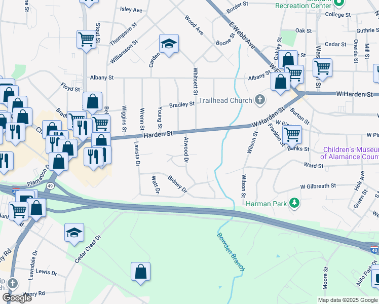map of restaurants, bars, coffee shops, grocery stores, and more near 2322 Rader Street in Burlington