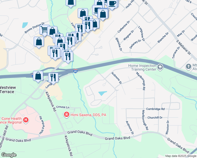 map of restaurants, bars, coffee shops, grocery stores, and more near 2859 Victoria Falls Drive in Burlington