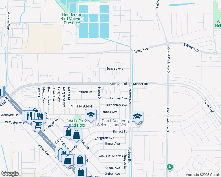 map of restaurants, bars, coffee shops, grocery stores, and more near 549 Kristin Lane in Henderson