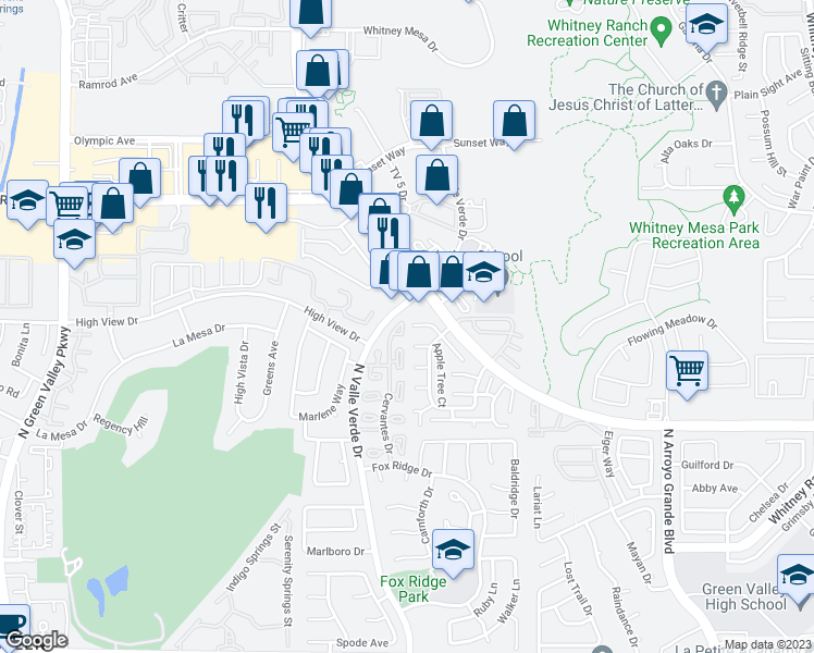map of restaurants, bars, coffee shops, grocery stores, and more near 680 Cervantes Drive in Henderson