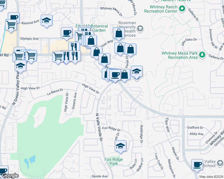 map of restaurants, bars, coffee shops, grocery stores, and more near 680 Cervantes Drive in Henderson