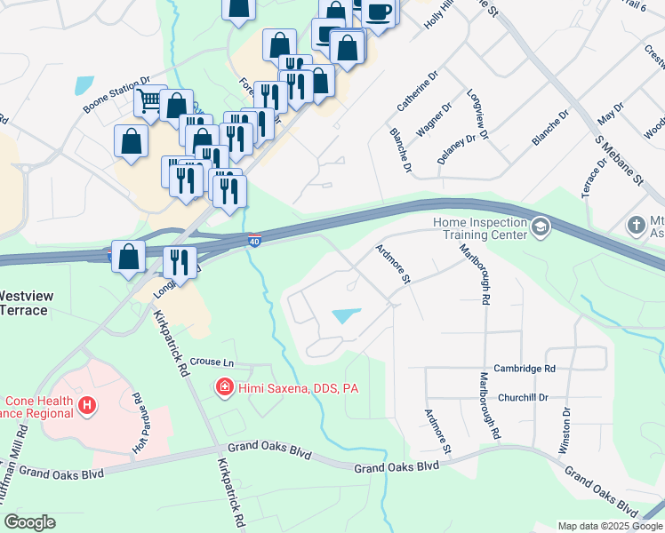 map of restaurants, bars, coffee shops, grocery stores, and more near 2859 Victoria Falls Drive in Burlington