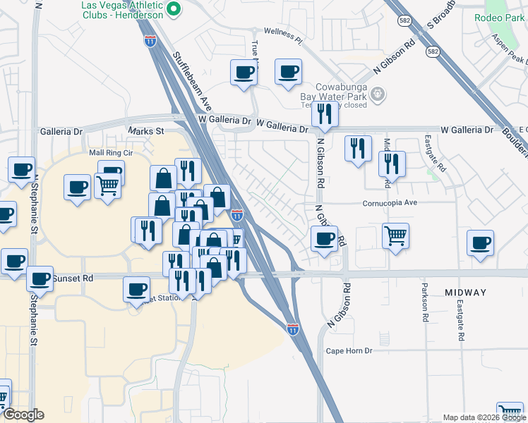 map of restaurants, bars, coffee shops, grocery stores, and more near 715 Taliput Palm Place in Henderson