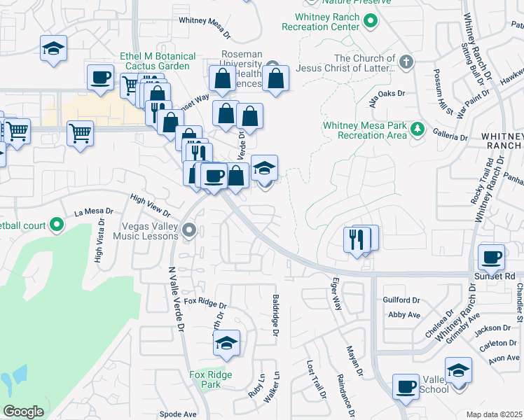 map of restaurants, bars, coffee shops, grocery stores, and more near 1959 Scimitar Drive in Henderson