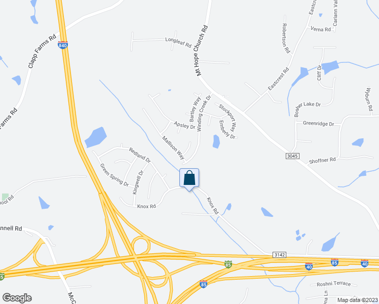 map of restaurants, bars, coffee shops, grocery stores, and more near 6 Elsworth Court in McLeansville