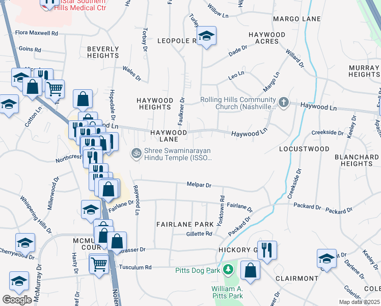 map of restaurants, bars, coffee shops, grocery stores, and more near 313 Haywood Lane in Nashville