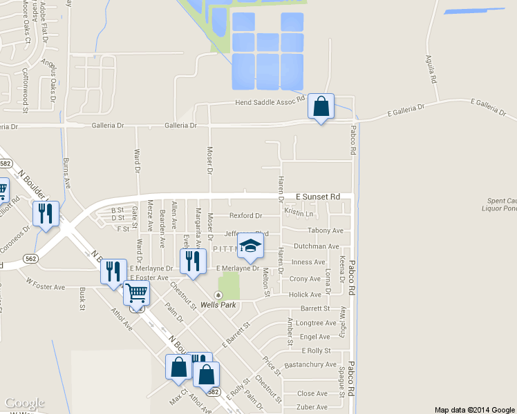 map of restaurants, bars, coffee shops, grocery stores, and more near 480 East Sunset Road in Henderson