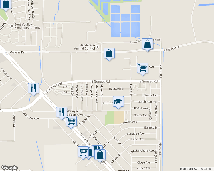 map of restaurants, bars, coffee shops, grocery stores, and more near 401 East Sunset Road in Henderson