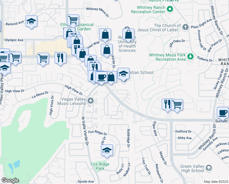 map of restaurants, bars, coffee shops, grocery stores, and more near 1960 West Sunset Road in Henderson