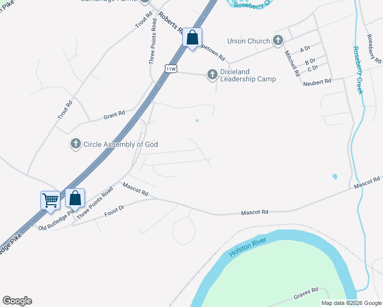 map of restaurants, bars, coffee shops, grocery stores, and more near 2807 Diane Gayle Drive in Knoxville