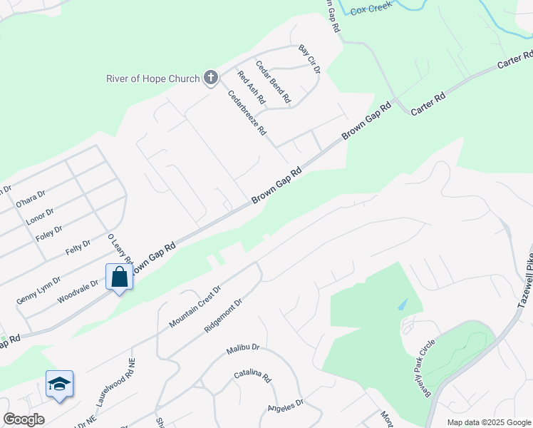 map of restaurants, bars, coffee shops, grocery stores, and more near 4708 Brown Gap Road in Knoxville