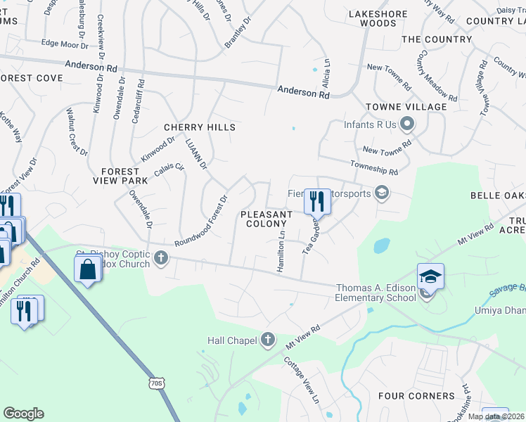 map of restaurants, bars, coffee shops, grocery stores, and more near 500 Pleasant Colony Court in Nashville