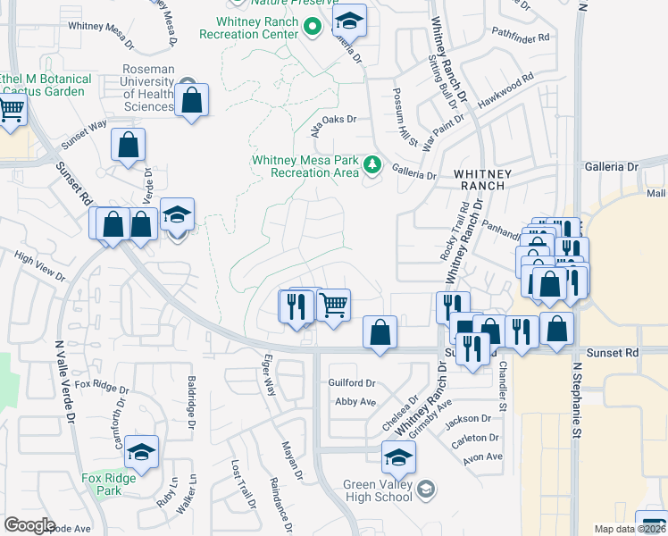 map of restaurants, bars, coffee shops, grocery stores, and more near 741 Flowing Meadow Drive in Henderson
