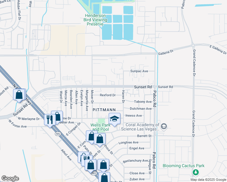 map of restaurants, bars, coffee shops, grocery stores, and more near 460 Rexford Drive in Henderson