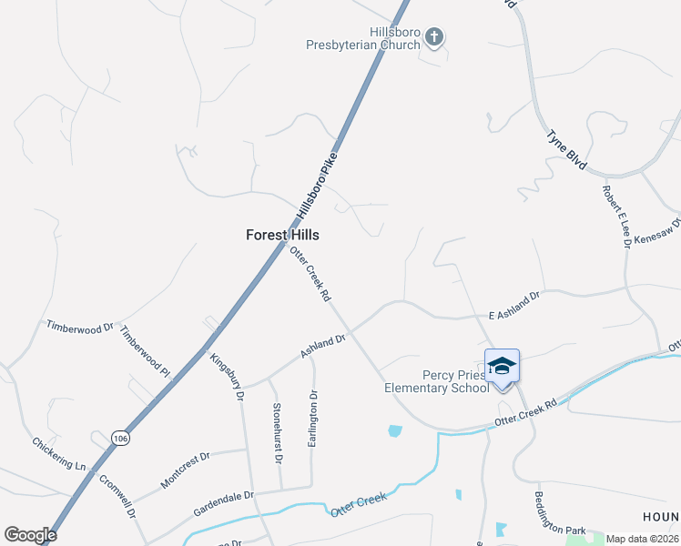 map of restaurants, bars, coffee shops, grocery stores, and more near 2004 Otter Creek Road in Nashville