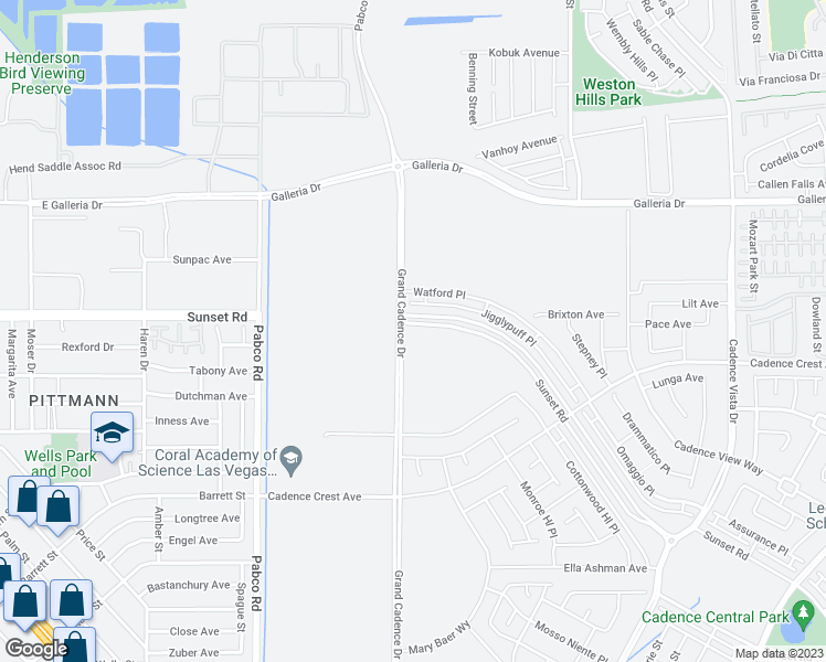 map of restaurants, bars, coffee shops, grocery stores, and more near 510 Celebratory Place in Henderson