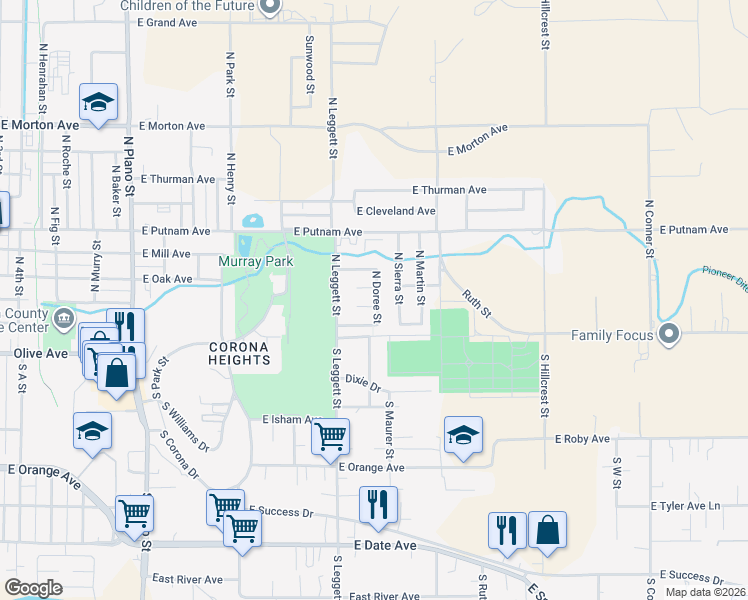 map of restaurants, bars, coffee shops, grocery stores, and more near 888 Forrester Court in Porterville